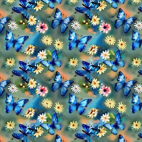 Blue watercolor butterflies