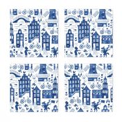 Holland in royal Delft blue watercolors