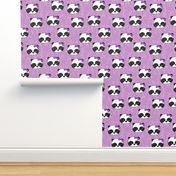 panda girl fabric // girl bow pandas fabric purple