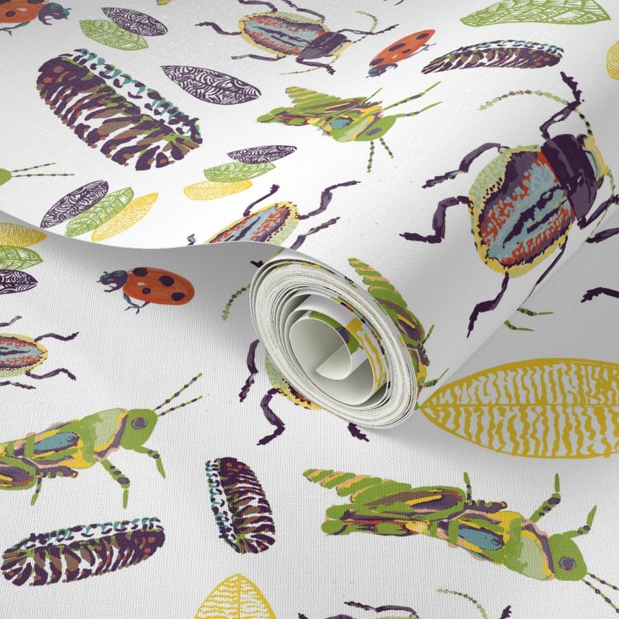 Watercolor Insects on White Background