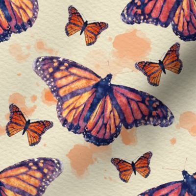 Monarch Butterflies With Orange Watercolor