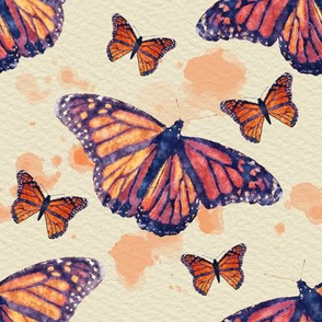 Monarch Butterflies With Orange Watercolor