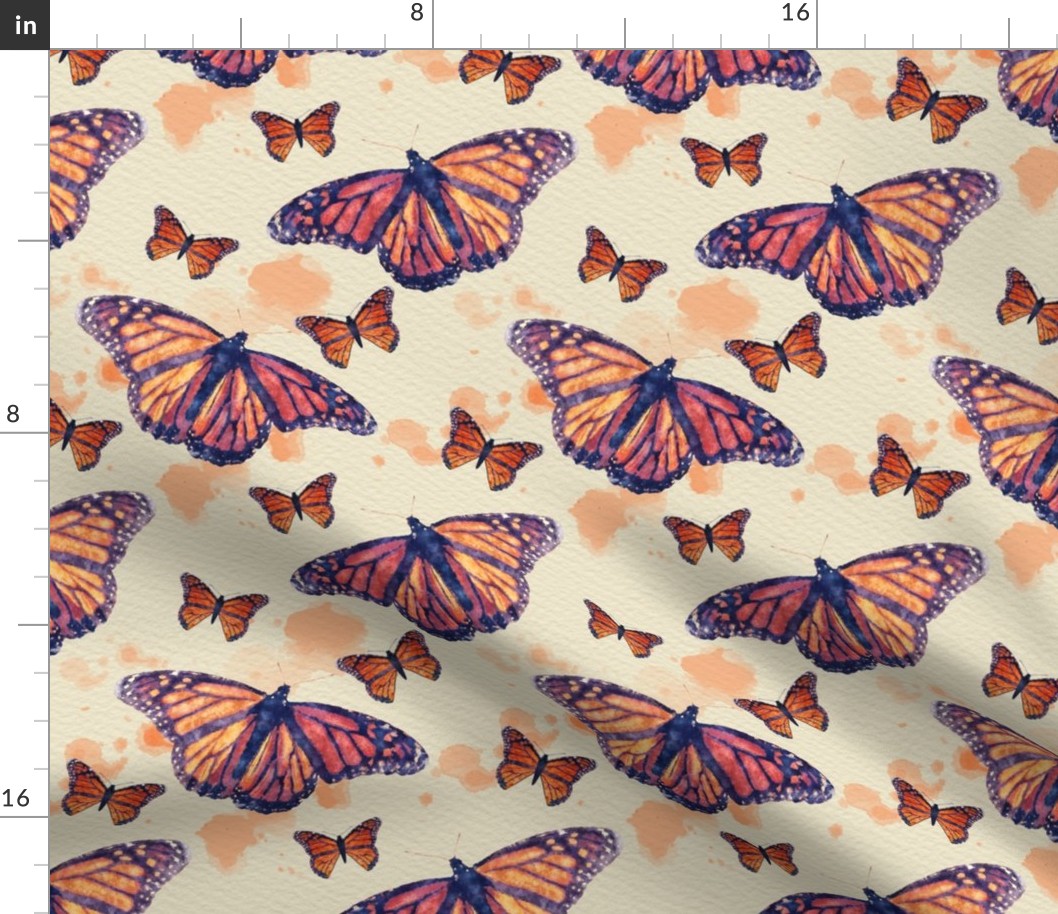 Monarch Butterflies With Orange Watercolor