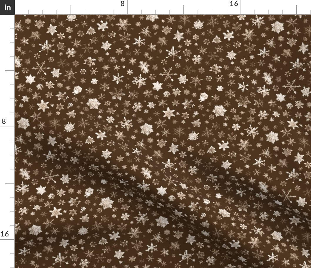 photographic snowflakes on chocolate brown - large