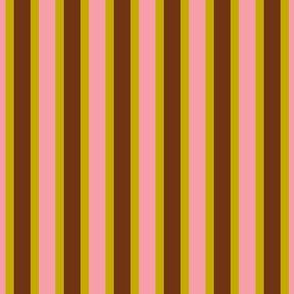 Sweet Shop Vertical Stripes (#3) - Narrow Antique Gold Ribbons with Chocolate Fudge and Carnation Pink