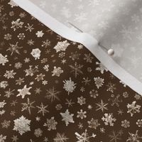 photographic snowflakes on chocolate brown - small