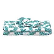 Paradise Palm Leaves - green, navy, teal on white