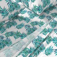 Paradise Palm Leaves - green, navy, teal on white