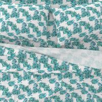 Paradise Palm Leaves - green, navy, teal on white