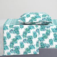 Paradise Palm Leaves - green, navy, teal on white