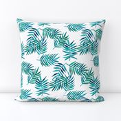 Paradise Palm Leaves - green, navy, teal on white