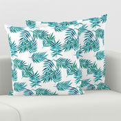 Paradise Palm Leaves - green, navy, teal on white