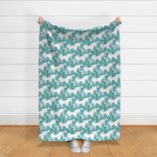 Paradise Palm Leaves 2 - green, navy, teal on white