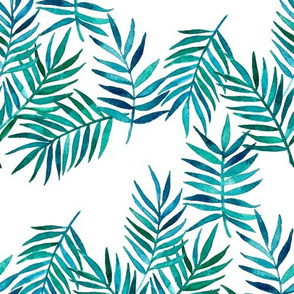 Paradise Palm Leaves 2 - green, navy, teal on white