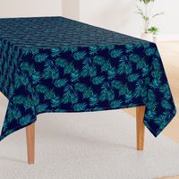 Paradise Palm Leaves - green, blue, teal on navy