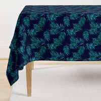 Paradise Palm Leaves - green, blue, teal on navy