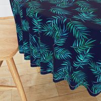 Paradise Palm Leaves - green, blue, teal on navy