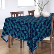 Paradise Palm Leaves - green, blue, teal on navy