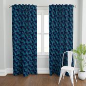 Paradise Palm Leaves - green, blue, teal on navy