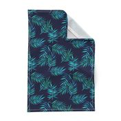 Paradise Palm Leaves - green, blue, teal on navy