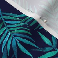 Paradise Palm Leaves 2 - green, blue, teal on navy