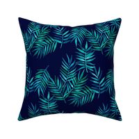 Paradise Palm Leaves 2 - green, blue, teal on navy