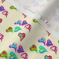 Funky Graffiti Hearts on Magnolia Cream - Small Scale