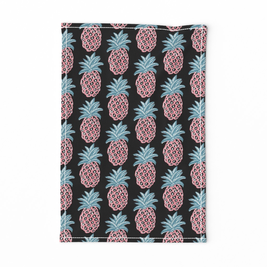 Coral Pineapples ~  summer retro pink and blue