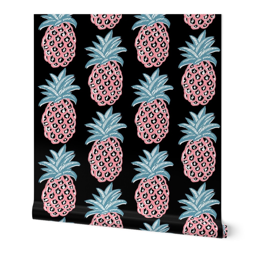 Coral Pineapples ~  summer retro pink and blue