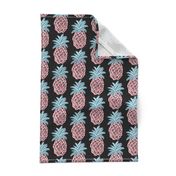 Coral Pineapples ~  summer retro pink and blue