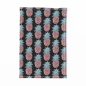 Coral Pineapples ~  summer retro pink and blue