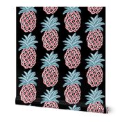 Coral Pineapples ~  summer retro pink and blue