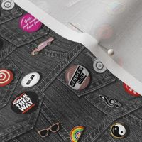 '80s Rock & Roll Flair* (Mini Black Denim) || retro buttons & pins