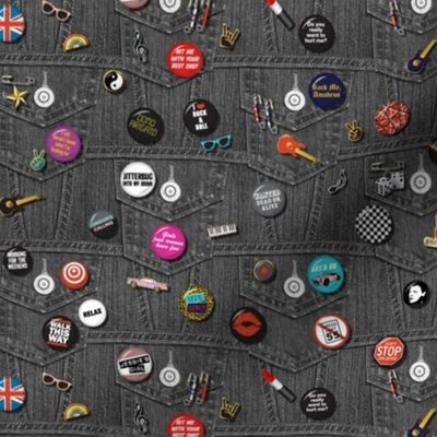 '80s Rock & Roll Flair* (Mini Black Denim) || retro buttons & pins