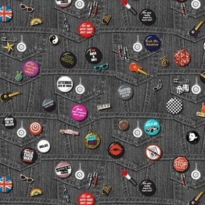 '80s Rock & Roll Flair* (Mini Black Denim) || retro buttons & pins