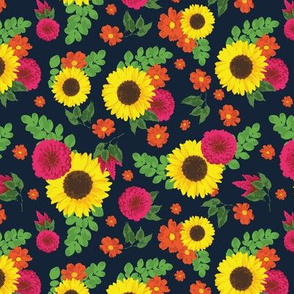 Bright flowers on navy