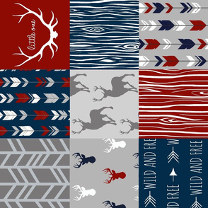 Deer Patchwork - Scarlet, Navy, and Grey - Little One Quilt - (red white and blue)