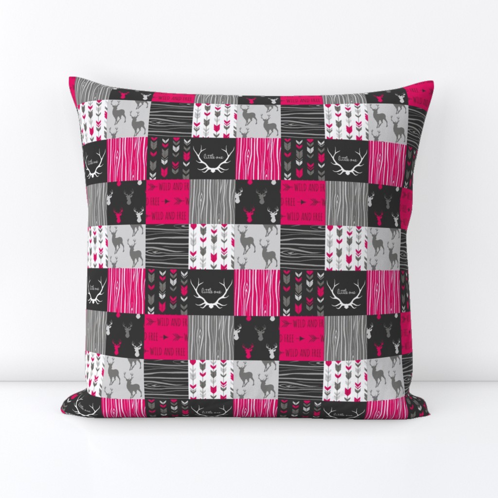 2" Patchwork Deer- Fuchsia, Black, Grey