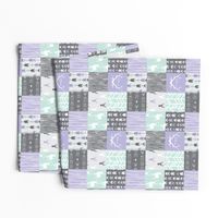 2" patchwork Deer - lilac, mint, grey - little one Wholecloth quilt