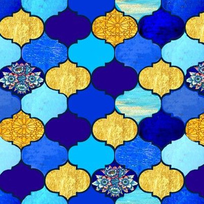 Moroccan Tiles //  Quatrefoil  tiles // blue & gold