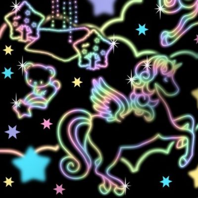 12 Pegasus winged unicorns pegacorns stars rainbows clouds trees ponds lakes teddy bears shooting cats sky skies pony ponies horses night kawaii japanese inspired moon castles fairy kei elegant gothic lolita egl pastel neon glowing sparkles sparkling silh