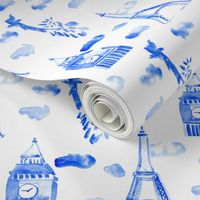 City London New York Paris Indigo Blue White Watercolor Cloud Cities_Miss Chiff Designs