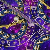 1 clocks time stars universe purple galaxy zodiac Horoscope Aries Taurus Gemini Cancer Leo Virgo Libra Scorpio Sagittarius Capricorn Aquarius Pisces astrology gold violet roman numerals cosmic cosmos planets galaxies nebulae night quasars lobsters twins c