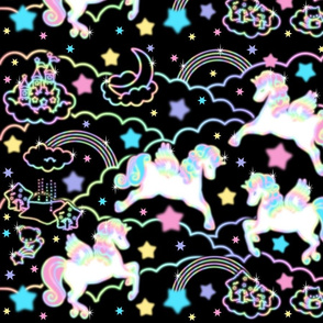 11 Pegasus winged unicorns pegacorns stars rainbows clouds trees ponds lakes teddy bears shooting cats sky skies pony ponies horses night kawaii japanese inspired moon castles fairy kei elegant gothic lolita egl pastel neon glowing sparkles sparkling silh