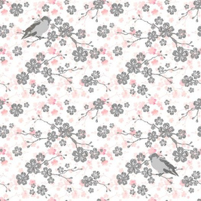 Silver and pink cherry blossom birds