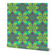 PINK MINT PURPLE GREEN ABSTRACT FLOWERS CHECKERBOARD