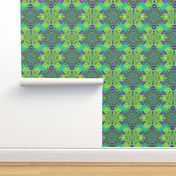 PINK MINT PURPLE GREEN ABSTRACT FLOWERS CHECKERBOARD