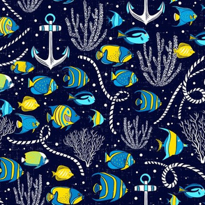 Deep Blue Sea - Nautical Fish Navy Blue