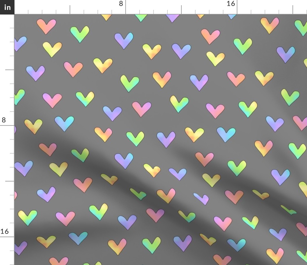 rainbow hearts on gray