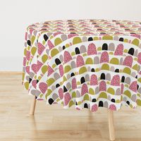 Dotted textured summer mole hills and abstract colorful mountains scallop pink mustard